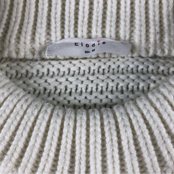 Elodie Womens Chunky Knit Puffy Sleeve White Crew Neck Winter Sweater - Picture 6 of 11